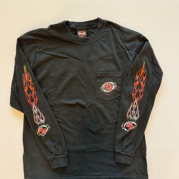 Vintage Y2K Harley Davidson 2005 Mann's Columbus Indiana Black Flames Size Large - Picture 2 of 7